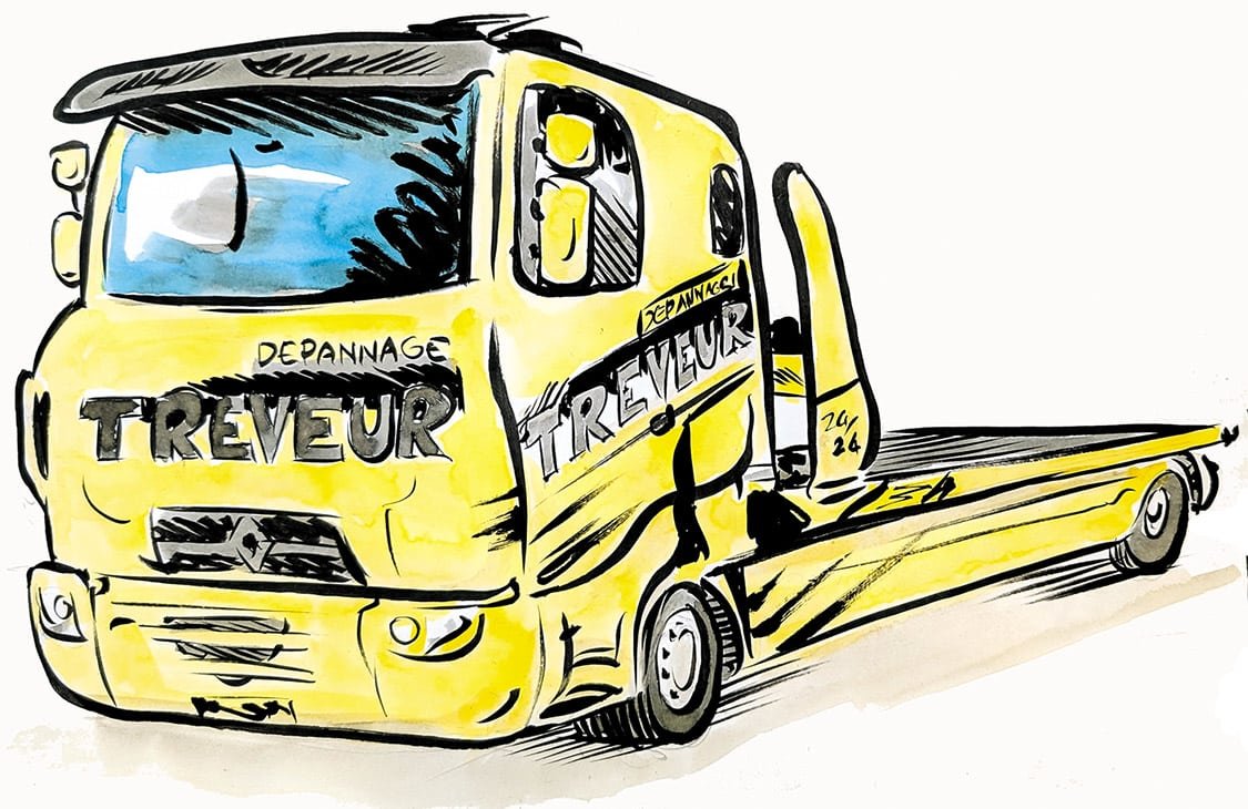 Caricature of a recovery lorry