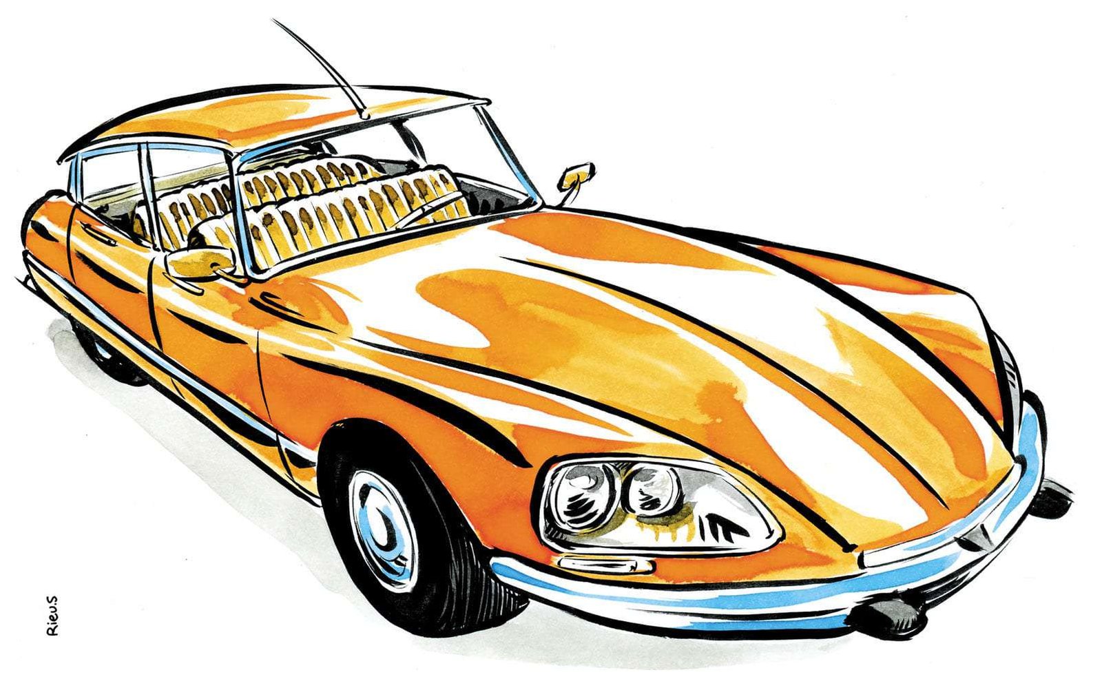 Caricature of a classic Citroën DS