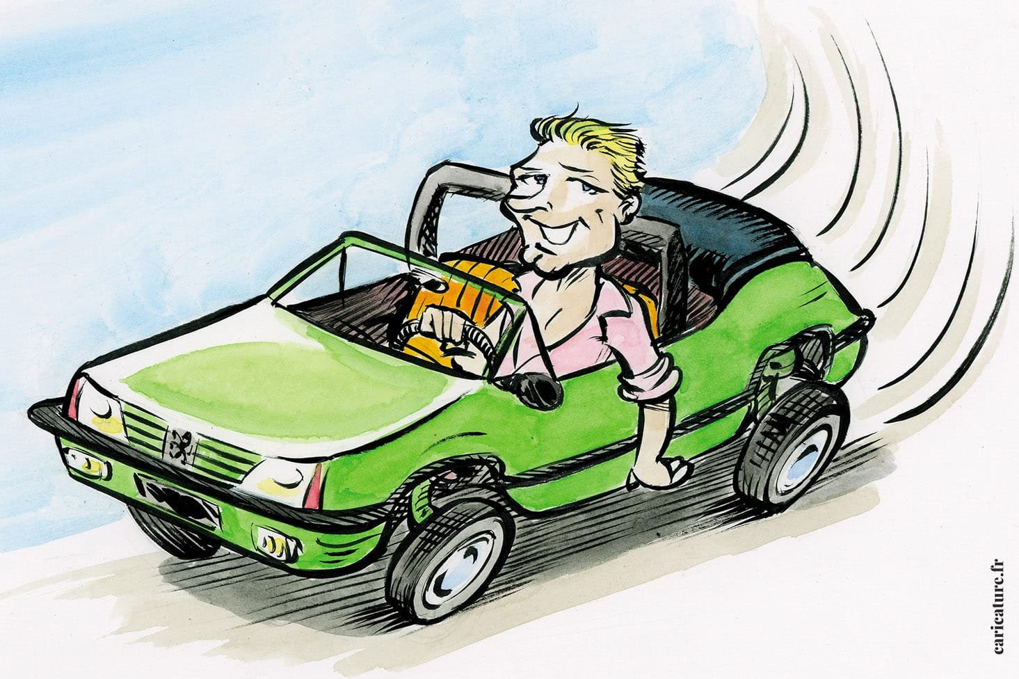 Caricature of a Peugeot 205 sports coupé